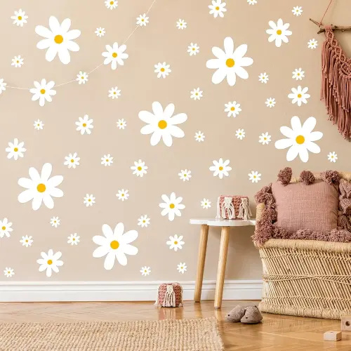 TaoBary 288-Piece Daisy Wall Decals - White Flower Wall Stickers, Peel & Stick Floral Wall Decor for Kids, Girls Nursery, Playroom, Bedroom & Living Room