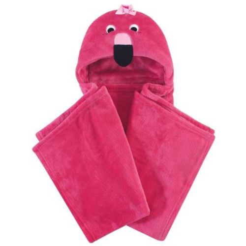 Hudson Baby Infant Girl Hooded Animal Face Plush Blanket, Flamingo, One Size