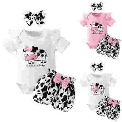 Sopiago Baby Girl Clothes Summer Outfits Set Short Sleeve Romper and Shorts with Headband White,9-12 Months