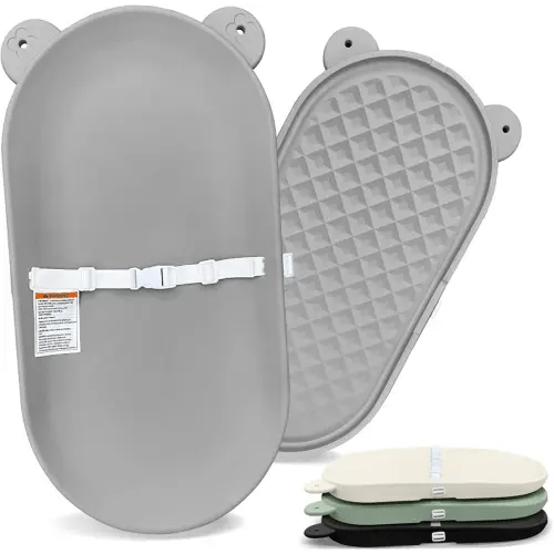 Waterproof Baby Changing Pad, Lightweight and Portable Changing Table with Strap for Changing Diaper, Dresser, Changing Table, Bed, Wipeable Changing Pad, Grey