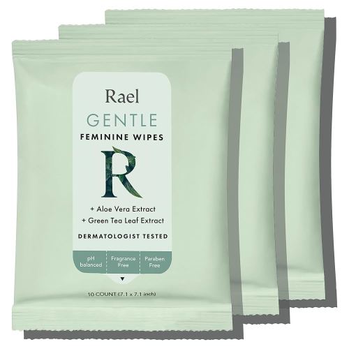 Rael Feminine Wipes, Flushable pH Balanced Wipe, Travel Size, All Skin Types, Paraben-Free, Daily Use (10 Count, Pack of 3)