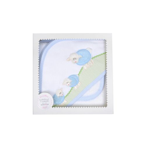 Hooded Towel and Washcloth Set, Blue Little Lamb