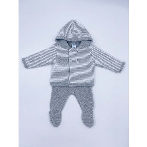 Beautiful knitted 2 piece set in grey/white stripes