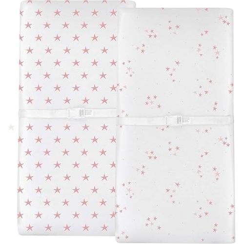 Changing Pad Cover - Cradle Sheet 100% Jersey Cotton 2 Pack for Baby Girl-Dusty Rose and Mauve Pink Stars