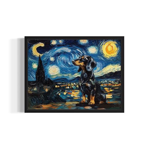 Dachshund Van Gogh Starry Night Poster Art Print Wall Art, Dog Pet Painting Wall Decor Artwork Posters Prints (Dachshund, 8x10 inches (Unframed))