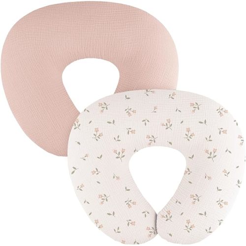 2-Pack Muslin Nursing Pillow Covers, Breathable 100% Cotton Breastfeeding Pillow Slipcovers for Standard Nursing Pillows, Soft Covers for Baby Girls and Boys with Zipper