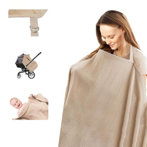 CLVJQ Nursing Cover Up for Breastfeeding - Breathable Breastfeeding Cover with Rigid Hoop & Adjustable Neck Back Strap - Privacy Breast Feeding Covers for Women Mom - Multi-use Car Seat Cover(Khaki)