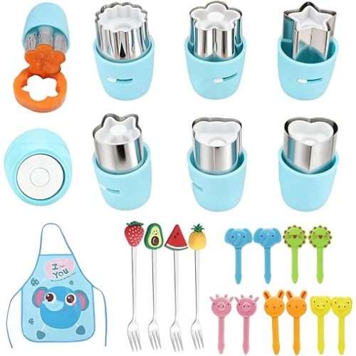 Juego de 20 cortadores de galletas y cortadores de galletas, cortadores de frutas y verduras multiformas para accesorios de almuerzo para niños, moldes de acero inoxidable de grado