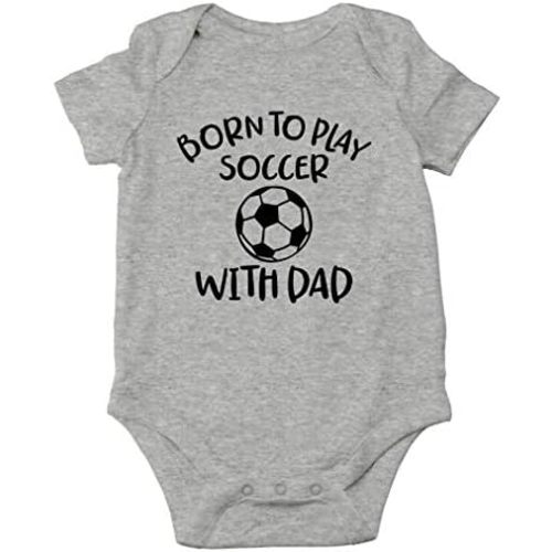 AW Fashions Born to Play Soccer with Dad Baby Bodysuit Funny Family Newborn Outfit for Boys or Girls