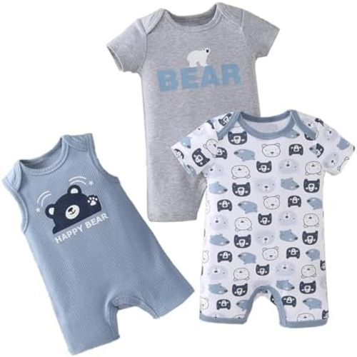 Baby Boy Rompers Short Sleeve Cotton Toddler Rompers Graphic Print Baby Clothes One-Piece Outfit