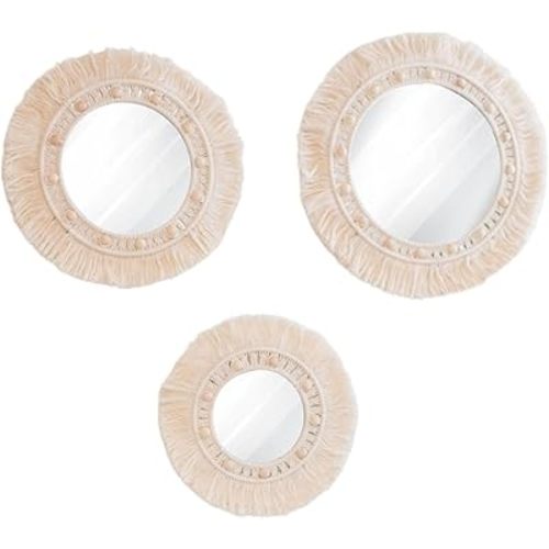 Crane Baby Willow 3-Piece Mirror Macrame Wall Hangings - Handcrafted, Decorative Nursery Accessory