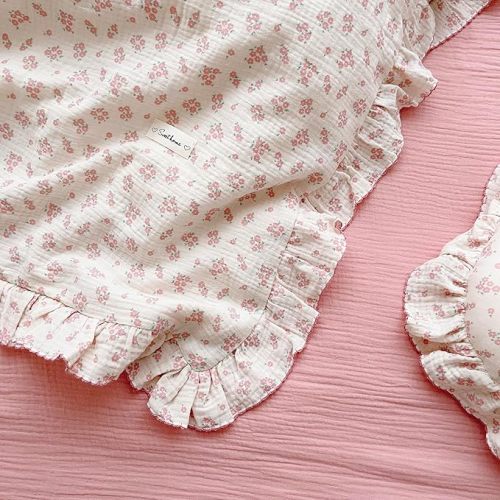 BuLuTu Cotton Muslin Ruffle Edge with Galsang Flowers Kids Toddler Pillowcase Soft Travel Pillow Nursery Pillowcase for Boys,Girls,Bedding Decor Machine Washable, Durable Pillowcase,1 Piece,12"x20"