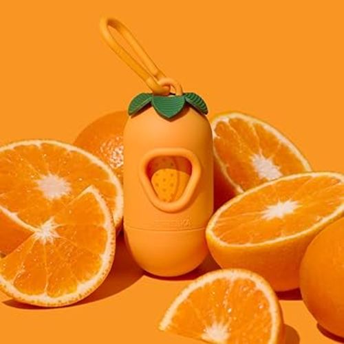 VETRESKA Leak Proof Dog Poop Bags with Dispenser, Citrus Scented Waste Bags, Extra Thick and Large Pet Poop Bags for Walking Dog, Cats Litter and Babies' Diaper 1 Count Holder and 105 Bags, Orange