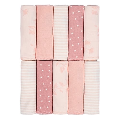 Just Born® 10-Pack Floral Washcloths in Dusty Pink