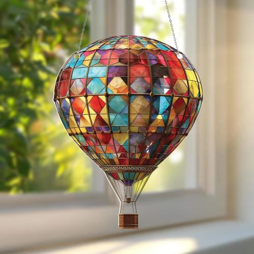 Hot Air Balloon Acrylic Window Hanging, Hot Air Balloon Ornament, Gift for Travelers, Gift for Adventurers, Gift for Him, Balloon Decor