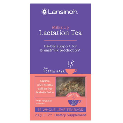 Lansinoh + HotTea Mama Milk's Up, Breastfeeding and Lactation Support Tea, Fenugreek, Fennel, Anise Seed, Caffeine-free, Sugar-Free, Postpartum Essentials for New Moms, Includes 14 Tea Sachets