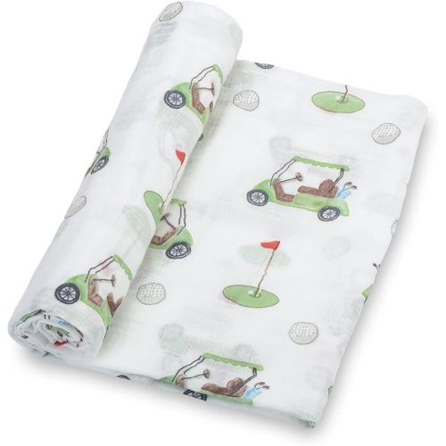 LollyBanks Baby Swaddle Blanket, 100% Cotton Muslin Blankets for Boys, Large 47 x 47 Inches Baby Receiving Blanket, Soft and Breathable Infant Swaddle, Baby Essentials, Registry (Golf Print)