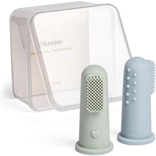 Moonkie Baby Toothbrush Finger Toothbrush Oral Cleaner Kit for 3 Months +, 2 Pcs Small (Cloud/Mint)