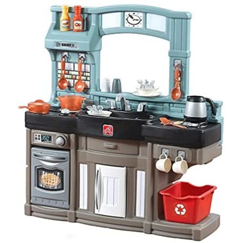 Step2 Best Chefs Kitchen Playset | Kids Play Kitchen with 25-Pc Toy Accessories Set, Real Lights & Sounds, Multicolor , Blue