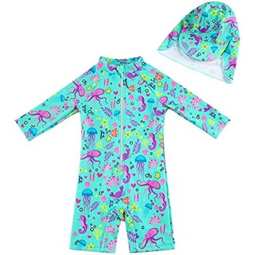 One Piece Zipper Bathing Suit with Sun Hat