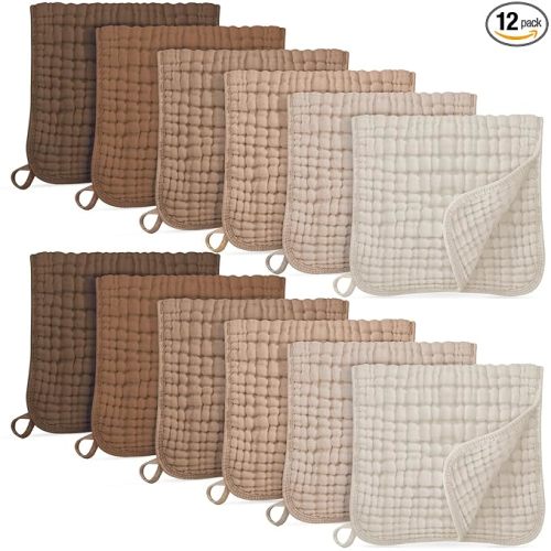 Muslin Burp Cloths for Baby 100% Cotton Burping Cloths for Boys Girls Large 20''X10'' Extra Soft and Absorbent 12 Pack - Gradient Coffee