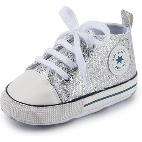 Unisex Baby Boys Girls Shoes, Newborn Infant Non-Slip Canvas Denim High Top Sneakers, Toddler First Walkers Shoes