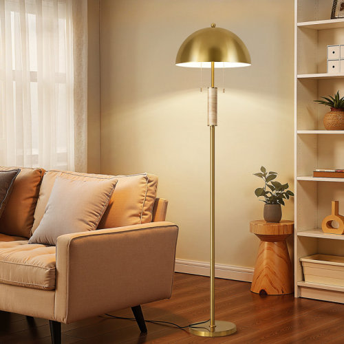 Metal Floor Lamp With Dual-Bulb In Brushed Gold & Reviews | Wayfair
