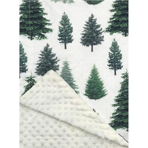 Minky Dimple Dot Blanket, Pine Trees, Reversible, Soft, All Seasons, 40 x 30 Inches, Crib, Unisex, Polyester