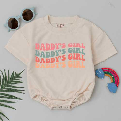 Daddy's Girl Baby Romper – Retro Wavy Bodysuit – Father's Day Gift from Daughter – Baby Girl Shower Outfit