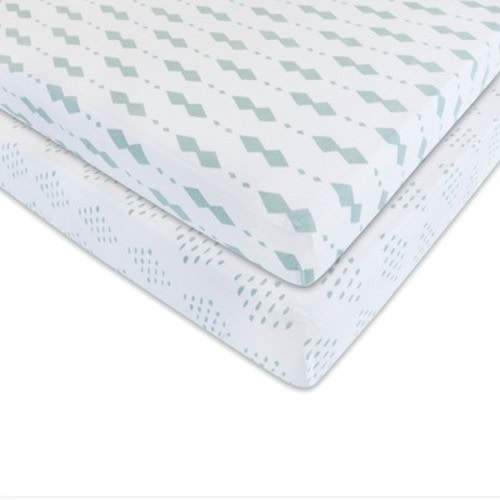 Ely's & Co. Baby Fitted Crib Sheet 100% Combed Jersey Cotton Sage Diamond 2 Pack