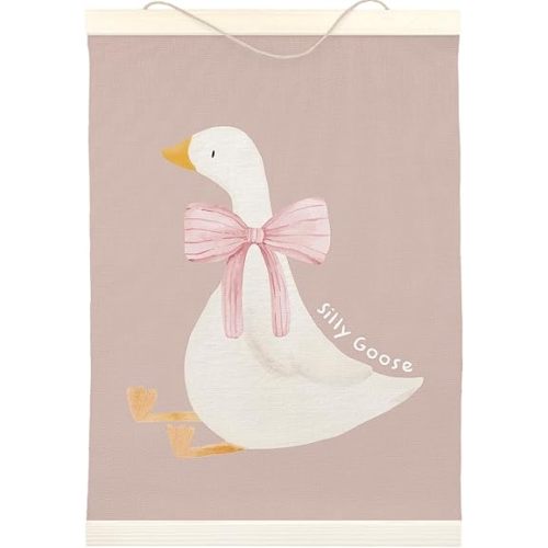 LKETW Silly Goose Wall Art Poster Hanger Frame 12x16 inch, Goose Decor, Goose Gifts, Cute Goose Wall Art for Room, Bow Goose Hanging Banner Decor for Dorm Bedroom, Goose Nursery Decor(Dusty Rose)