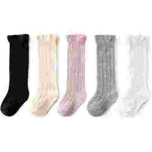 Zando Kids Knee High Socks, 5 Pairs Infant Girls Ruffled Tube Stockings, Cute Cable Knit, 5 Colors, Size S 3-12 Months
