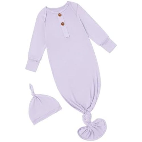 PATPAT Baby Sleeper Gown with Bamboo Viscose for Newborn Girls Boys, Knotted Nightgown with Mittens for Infant Home Coming