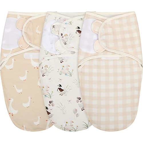 Oudain 3 Pcs Silly Goose Swaddles for Newborns Organic Cotton Adjustable Swaddles 0-3 Months Newborn Gift Breathable Soft Nursery Swaddling Blankets for Baby Boy Girl
