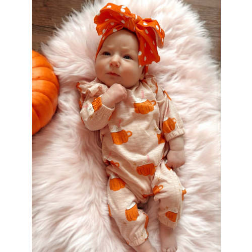 Pumpkin Mug Pink / Organic Long Sleeve Ruffle Jumpsuit
