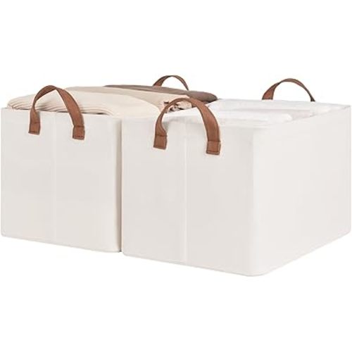 StorageWorks Storage Bins, Shelves Baskets for Organizing, Large Fabric Closet Organizers with Handles, Metal Frame, Natural Color, 2-Pack