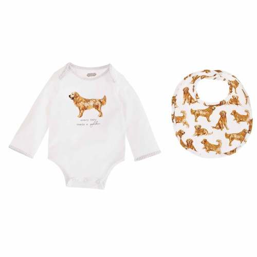 Golden Retriever Dog Bodysuit & Bib Set