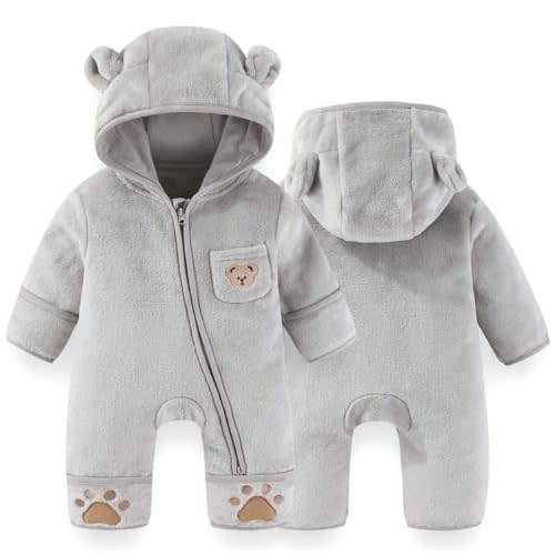 Fairy Baby Newborn Baby Bear Outfit With Fold-Over Mittens Footies Thin Fleece Romper Hooded Jumpsuit Winter Coat Girls Boys