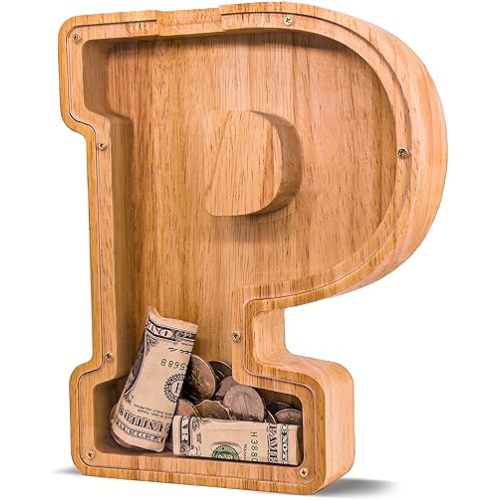 Wooden Letter Piggy Bank for Kids Larger Letter Piggy Bank for Boys and Girls Personalized Piggy Bank Initial Coin Bank Wood Kids Money Bank for Birthday and Festival