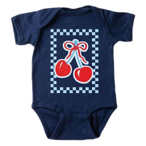 The Juniper Shop Patriotic Cherries Checkered Baby Short Sleeve Bodysuit