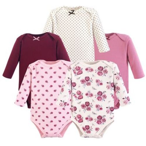 Hudson Baby Infant Girl Cotton Long-sleeve Bodysuits 5pk, Rose, 3-6 Months