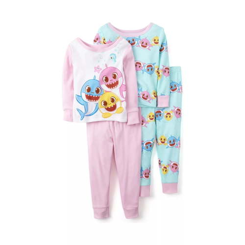 Baby Shark Toddler Girl's Character Print 4-Piece Long-Sleeved Pajama Set, Size 2T
