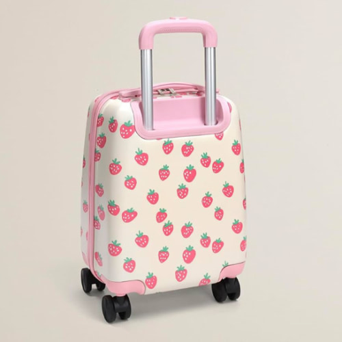 Itzy Ritzy Toddler Suitcase with Adjustable Handle, 360-Degree Spinner Wheels, 2 Interior Compartments and Hard Shell Design; Perfect Kids Luggage with Wheels for Ages 3 and Up (Strawberry)