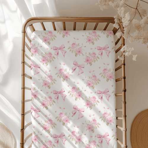 Pink Bow Blanket, Baby Shower Gift, Pink Bow Nursery, Baby girl crib sheet, Bassinet sheet, swaddle set, Coquette Aesthetic, Baby blanket