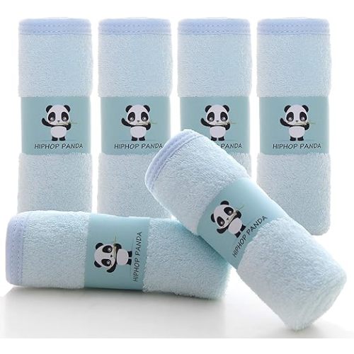 HIPHOP PANDA Baby Washcloths, Rayon Made from Bamboo - 2 Layer Ultra Soft Absorbent Towel - Newborn Bath Face Towel - Reusable Baby Wipes for Delicate Skin - Baby Registry as Shower (Blue, 6 Pack) - 10x10 Inch (Pack of 6)