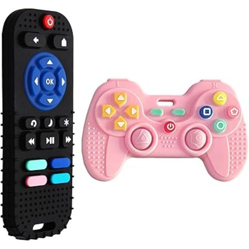 Hooku 2 Pack Remote Teether for Baby, Silicone Teethers for Babies 6-12 Months, Baby Teething Toys for Babies 0-6 Months, Remote Control Toy, Infant Gifts for Boys Girls