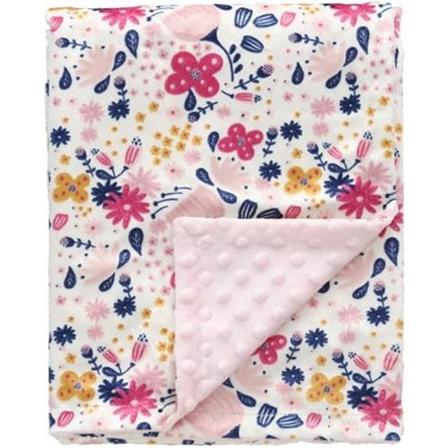 CREVENT Minky Floral Baby Blanket for Girls, Soft Plush Receiving Crib Blanket for Newborns Toddlers Bedding - Flowers 30x40 Inches