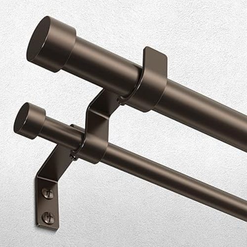 Double Curtain Rod, 36-60 Inch Bronze Modern Heavy Duty Dual Rods