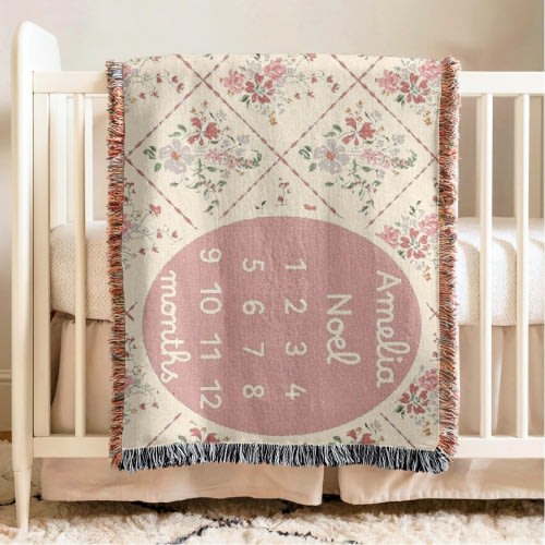 Personalized Baby Girl Milestone Blanket Customized Name Blanket Baby Girl Gift Newborn Keepsake Custom Milestone Blanket Woven Cotton