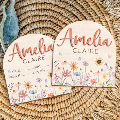 Custom Wildflower Baby Name Sign, Newborn Birth Stats Announcement Sign, Baby Shower Gifts, Wooden Name Sign, Baby Arrival Hospital Sign